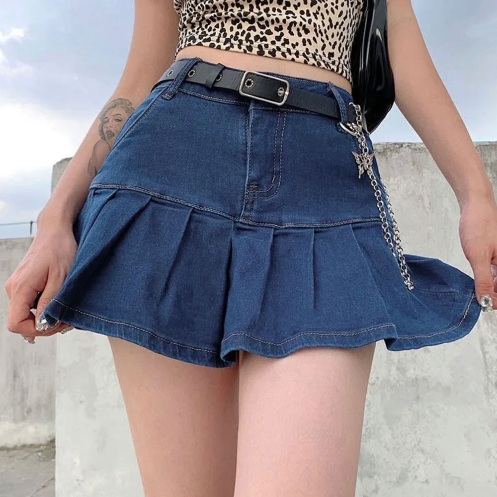 Mini Denim Pleated Skirt